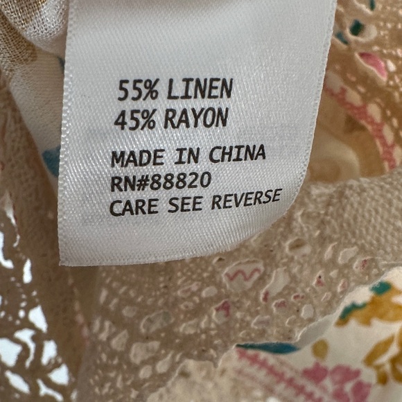 Christian Siriano Linen Boho Floral Peasant Blouse XL Embroidered & Puff Sleeves - Picture 8 of 8